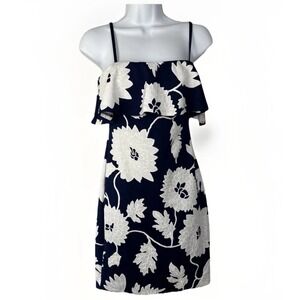 Guess Los Angeles Dress Women's Size 2 Navy White Floral Ruffle Strappy Chic